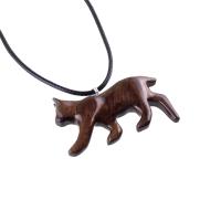 Hand Carved Wooden Lynx Pendant, Bobcat Necklace, Wildcat Totem Spirit Animal Wood Jewelry Handmade Gift for Men or Women