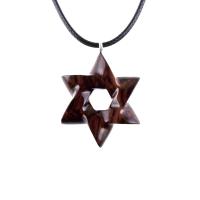 Star of David Pendant, Hand Carved Wooden Jewish Star Necklace for Men or Women, Wood Jewish Jewelry