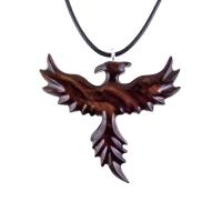 Hand Carved Phoenix Necklace, Wooden Rising Phoenix Pendant for Men or Women, Wood Firebird Necklace, Fantasy Inspirational Jewelry
