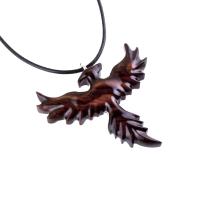 Hand Carved Phoenix Necklace, Wooden Rising Phoenix Pendant for Men or Women, Wood Firebird Necklace, Fantasy Inspirational Jewelry