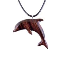 Wooden Dolphin Pendant, Hand Carved Dolphin Necklace, Sea Animal Necklace, Nautical Wood Jewelry for Men or Women