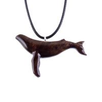 Humpback Whale Pendant, Hand Carved Wooden Sea Animal Necklace, Nautical Wood Jewelry, Whale-watcher Gift for Men Women