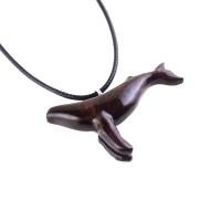 Humpback Whale Pendant, Hand Carved Wooden Sea Animal Necklace, Nautical Wood Jewelry, Whale-watcher Gift for Men Women