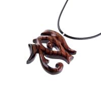 Eye of Horus Pendant Necklace, Hand Carved Wooden Egyptian Jewelry for Men or Women