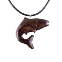 Salmon Necklace, Hand Carved Wooden Fish Pendant, Trout Necklace, Mens Wood Pendant, Fishermen Jewelry, Gift for Him