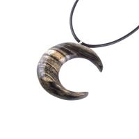 Hand Carved Moon Necklace, Wooden Crescent Moon Pendant, Wood Celestial Necklace, Pagan Lunar Jewelry for Men or Women