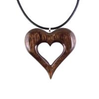 Wood Heart Necklace, Hand Carved Wooden Heart Pendant, 5th Anniversary Gift for Her, One of a Kind Wood Jewelry