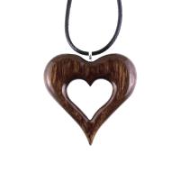 Wood Heart Necklace, Hand Carved Wooden Heart Pendant, 5th Anniversary Gift for Her, One of a Kind Wood Jewelry