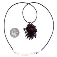 Hand Carved Wooden Lion Head Pendant, Men Wood Necklace, Handcrafted Leo Jewelry Gift