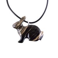 Rabbit Necklace, Hand Carved Wooden Bunny Pendant, Wood Animal Necklace, Pet Animal Totem Jewelry, One of a Kind Gift