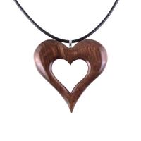 Wood Heart Necklace, Wooden Heart Pendant, Hand Carved 5th Anniversary Gift for Her, One of a Kind Handmade Jewelry