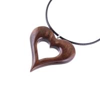 Wood Heart Necklace, Wooden Heart Pendant, Hand Carved 5th Anniversary Gift for Her, One of a Kind Handmade Jewelry
