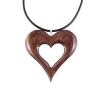Wood Heart Necklace, Wooden Heart Pendant, Hand Carved 5th Anniversary Gift for Her, One of a Kind Handmade Jewelry