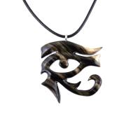 Eye of Horus Necklace, Hand Carved Wooden Eye of Horus Pendant, Eye of Ra Egyptian Amulet for Men or Women