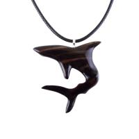 Shark Pendant, Hand Carved Wooden Shark Necklace, Mens Wood Pendant, Nautical Jewelry Gift for Him in Black with Brown Streaks