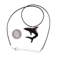 Shark Pendant, Hand Carved Wooden Shark Necklace, Mens Wood Pendant, Nautical Jewelry Gift for Him in Black with Brown Streaks