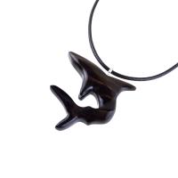 Shark Pendant, Hand Carved Wooden Shark Necklace, Mens Wood Pendant, Nautical Jewelry Gift for Him in Black with Brown Streaks