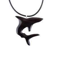 Shark Pendant, Hand Carved Wooden Shark Necklace, Mens Wood Pendant, Nautical Jewelry Gift for Him in Black with Brown Streaks
