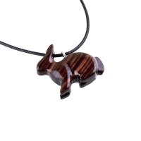 Wooden Rabbit Pendant, Bunny Necklace, Hand Carved Wood Animal Jewelry