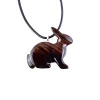 Wooden Rabbit Pendant, Bunny Necklace, Hand Carved Wood Animal Jewelry