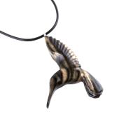 Hummingbird Necklace, Wooden Hummingbird Pendant, Hand Carved Wood Bird Jewelry, One of a Kind Handmade Gift for Her