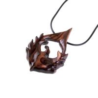 Hand Carved Wooden Phoenix Necklace, Firebird Wood Pendant, Inspirational Jewelry Gift for Men Women