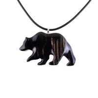 Bear Necklace, Hand Carved Wooden Grizzly Bear Pendant for Men or Women, Woodland Jewelry, Spirit Animal Totem