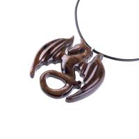 Wooden Dragon Pendant, Hand Carved Dragon Necklace, One of a Kind Fantasy Wood Necklace for Men or Women, Gift for Her Him