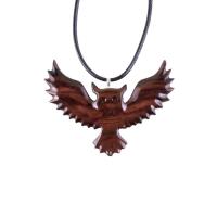 Owl Necklace, Hand Carved Wooden Owl Pendant, Flying Wood Bird Jewelry for Men Women