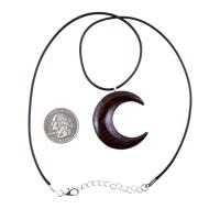 Hand Carved Wooden Crescent Moon Pendant Necklace, Handmade Celestial Wood Jewelry, One of a Kind Gift
