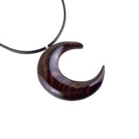 Hand Carved Wooden Crescent Moon Pendant Necklace, Handmade Celestial Wood Jewelry, One of a Kind Gift