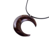 Hand Carved Wooden Crescent Moon Pendant Necklace, Handmade Celestial Wood Jewelry, One of a Kind Gift