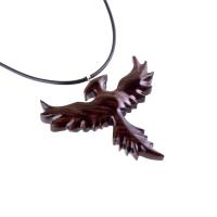 Hand Carved Phoenix Necklace, Wooden Rising Phoenix Pendant for Men or Women, Wood Firebird Necklace, Fantasy Inspirational Jewelry