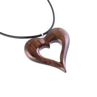 Wood Heart Necklace, Wooden Heart Pendant, Hand Carved 5th Anniversary Gift for Her, One of a Kind Handmade Jewelry
