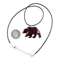 Wood Bear Necklace, Hand Carved Wooden Grizzly Bear Pendant for Men or Women, Spirit Animal Totem Jewelry Gift for Him Her