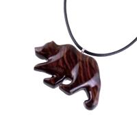 Wood Bear Necklace, Hand Carved Wooden Grizzly Bear Pendant for Men or Women, Spirit Animal Totem Jewelry Gift for Him Her