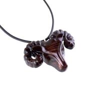 Ram Head Pendant Necklace, Hand Carved Wooden Sheep Jewelry, One-of-a-Kind Handmade Aries Gift