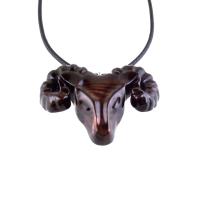 Ram Head Pendant Necklace, Hand Carved Wooden Sheep Jewelry, One-of-a-Kind Handmade Aries Gift