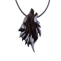 Wolf Wooden Necklace, Hand Carved Wood Wolf Head Pendant, Spirit Animal Totem, Woodland Jewelry in Black with Brown Streaks