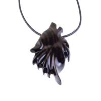 Wolf Wooden Necklace, Hand Carved Wood Wolf Head Pendant, Spirit Animal Totem, Woodland Jewelry in Black with Brown Streaks