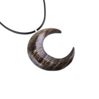 Hand Carved Moon Necklace, Wooden Crescent Moon Pendant, Wood Celestial Necklace, Pagan Lunar Jewelry for Men or Women
