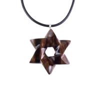 Wooden Star of David Pendant, Hand Carved Jewish Star Necklace, Men Women Wood Jewelry