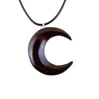 Hand Carved Wooden Crescent Moon Pendant Necklace, Handmade Celestial Wood Jewelry, One of a Kind Gift