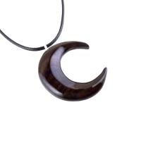 Hand Carved Wooden Crescent Moon Pendant Necklace, Handmade Celestial Wood Jewelry, One of a Kind Gift