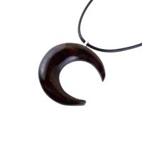 Hand Carved Wooden Crescent Moon Pendant Necklace, Handmade Celestial Wood Jewelry, One of a Kind Gift