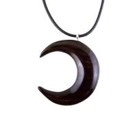 Hand Carved Wooden Crescent Moon Pendant Necklace, Handmade Celestial Wood Jewelry, One of a Kind Gift