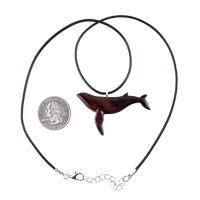 Humpback Whale Necklace, Hand Carved Wooden Sea Animal Pendant, Nautical Wood Jewelry, Whale-watcher Gift for Men Women
