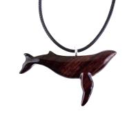 Humpback Whale Necklace, Hand Carved Wooden Sea Animal Pendant, Nautical Wood Jewelry, Whale-watcher Gift for Men Women