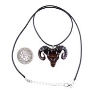 Ram Head Pendant Necklace, Hand Carved Wooden Sheep Jewelry, One-of-a-Kind Handmade Aries Gift