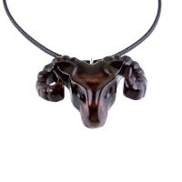 Ram Head Pendant Necklace, Hand Carved Wooden Sheep Jewelry, One-of-a-Kind Handmade Aries Gift